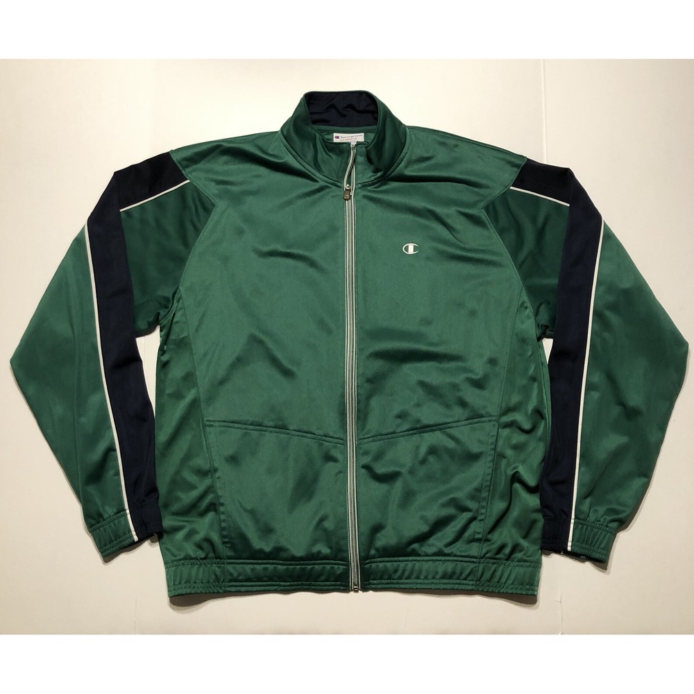 Champion Authentic Track Jacket Full Zip Green Size Large 100% Polyester